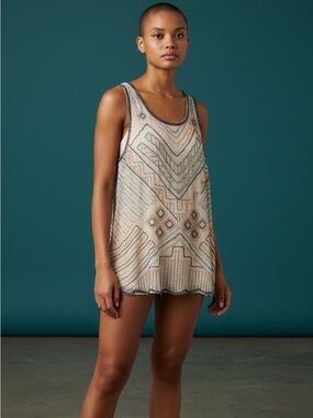 Embellished Beaded Cream Tank Top